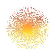 A stylized sunburst graphic in warm colors radiating outward.