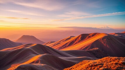 Naklejka premium Golden Hour Hues Across a Vast Mountain Range at Sunrise