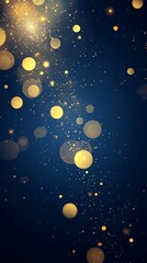 Fototapeta premium A mesmerizing display of golden bokeh lights on a deep blue background, creating a magical atmosphere.