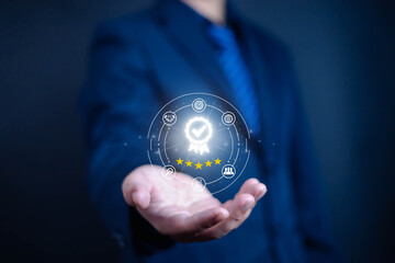 Checklist business performance monitoring concept, Businessman touching approved document shows the...