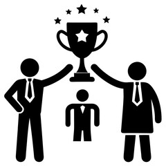 A manager awarding a trophy for teamwork, resolving past conflicts logo icon