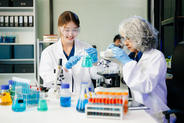 Fototapeta premium Dynamic science lab where a team of scientists collaborates on research, testing, and innovation