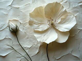 Close-up Photo: Exquisitely Detailed White Flower Still Life on Textured Background. AI Generated