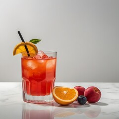 fruit punch cocktail on a white background, with soft, natural lighting