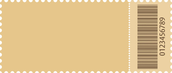 Cinema ticket, blank beige cinema ticket isolated on white background. Vector, cartoon illustration. Vector.