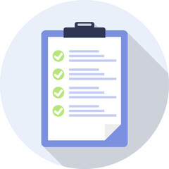 Clipboard, clipboard icon with completed tasks and check marks opposite them. Vector, cartoon illustration. Vector.