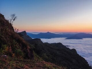 Sunrise with mountain fog at Doi , Thailand