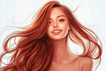 Fototapeta premium Beautiful young happy woman with long flowing hair