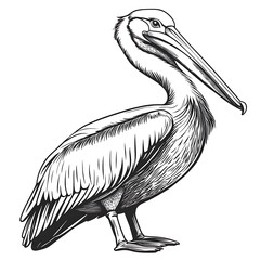 A detailed illustration of a pelican standing gracefully.