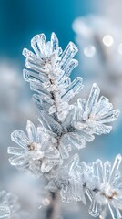 Frost-covered pine branches creating a stunning winter close-up with intricate ice formations