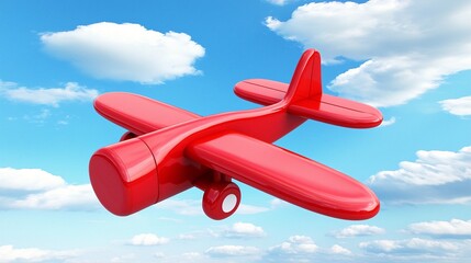Red toy plane flying, clouds, sky, travel, child's play