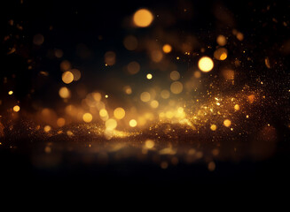 Obraz premium Golden sparkles and bokeh lights illuminate a dark background, creating a magical, glittering effect. The warm glow suggests celebration or luxury.