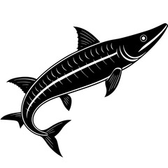 Siberian Sturgeon Silhouette on White Background