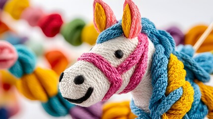 Colorful Handmade Toy Horse with Yarn Details