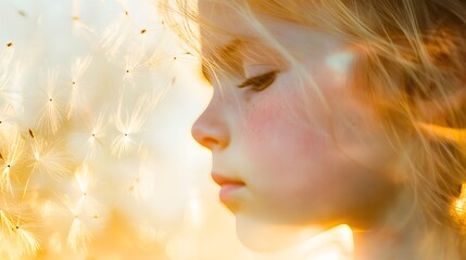 Fototapeta premium Child Profile Golden Light Dandelion Seeds