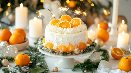 Celebrate the New Year With a Sparkling Mandarin Cake Adorned With Festive Glow and Winter Charm