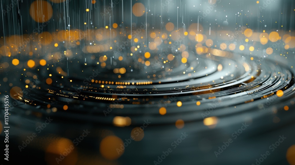 Poster Close-up of rippling water with golden sparkles, creating a mesmerizing and tranquil atmosphere.