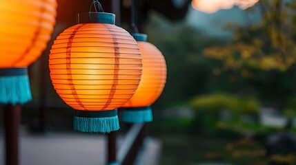 Obraz premium Colorful Lanterns Illuminating a Tranquil Scene