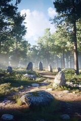 A quiet forest clearing with a circle of ancient stones. Game Locations 