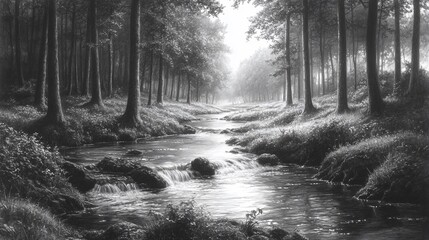 Serene Stream Flows Through A Tranquil Wooded Area