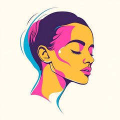 A vibrant, stylized portrait of a woman's profile in bold colors.