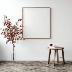 square frame mockup with white wall and minimalistic decor
