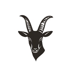 A stylized black silhouette of a goat's head with prominent horns.
