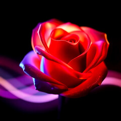 Colorful glowing roses, Black background image 