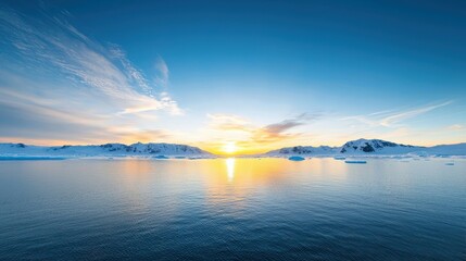 Fototapeta premium Serene Sunset Over Icy Landscape in Arctic Region