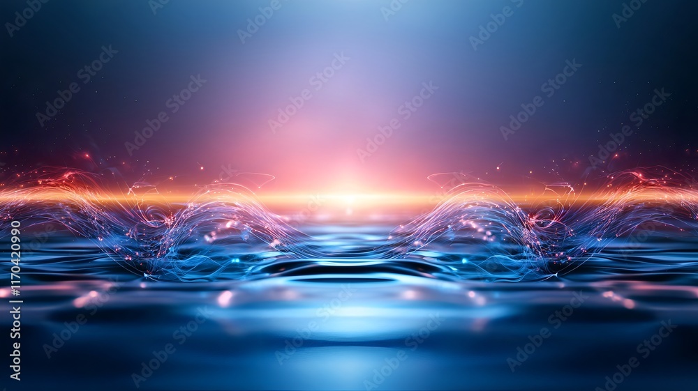 Poster futuristic rendering of quantum cryptography in action with entangled photon particles forming secur