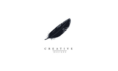 Soft floating feather icon. Vector black illustration