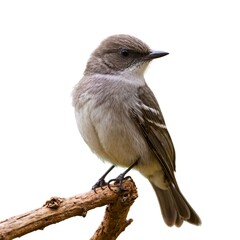 Fototapeta premium vanga flycatcher on piece of wood isolated on white background