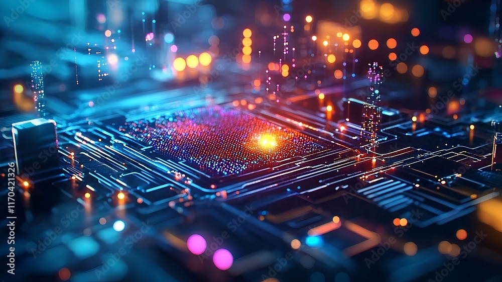 Poster a close up view of a vibrant quantum dot array glowing in vivid colors symbolizing the power of quan