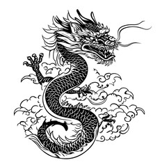 A stylized dragon intertwined with clouds, showcasing intricate details.