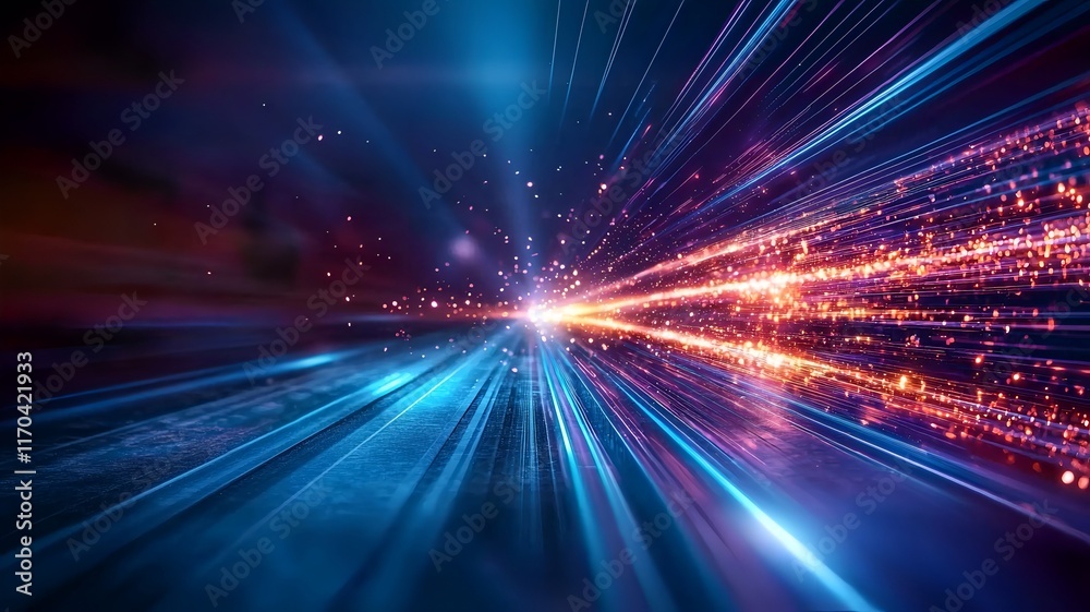 Poster quantum key distribution systems visualized with glowing beams securing encrypted data transfer leav