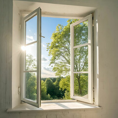 open white window on bright sunny day