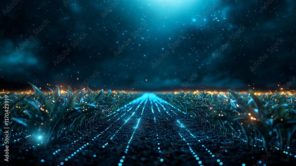 Poster a futuristic map by quantum computing forecasting agricultural crop yields with glowing regional hea