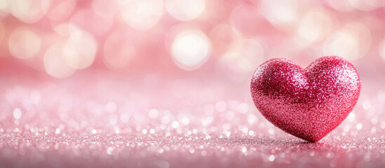 Fototapeta premium Sparkling pink glitter heart with bokeh background. Valentine's Day concept