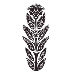 Obraz premium A stylized black and white floral design with leaves and abstract elements.