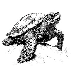 Fototapeta premium A detailed illustration of a turtle in a natural setting.
