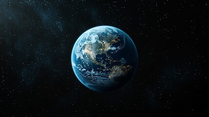 Earth from space, night view, stars, clouds.  Possible use wallpaper, desktop background