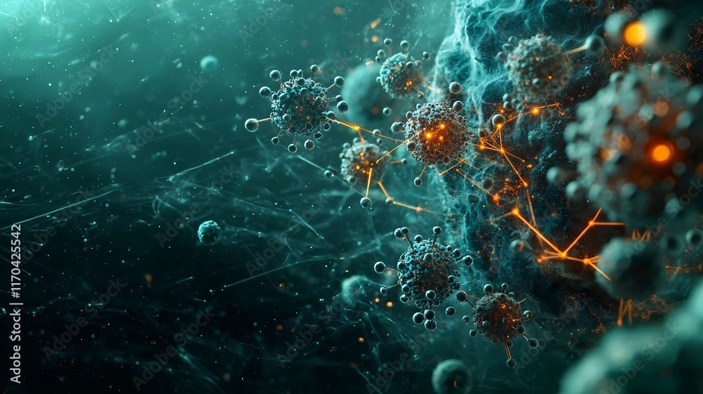 Poster a digital showcasing a futuristic visualization of quantum enhanced pandemic outbreak forecasting fe