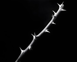 Black and White Thorny Branch Close-up