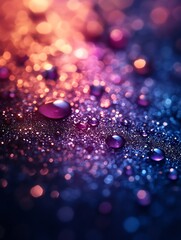 Vibrant Dewdrops Glimmering Mysteriously: Close-Up Photo of Shimmering Water Droplets. AI Generated