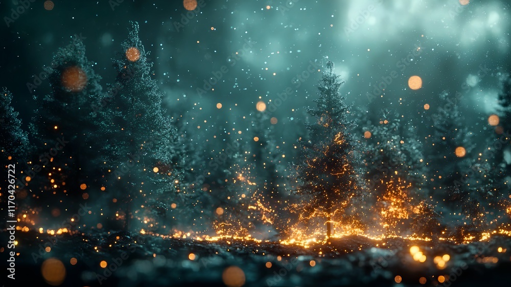 Poster quantum powered virtual forest fire spread simulation with glowing heat maps forecasting patterns an