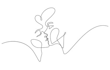 couple kissing decorative art one line drawing continuous