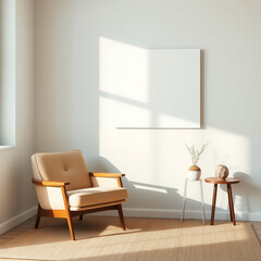 Stylish Armchair With A Side Table In A Sunlit Room.