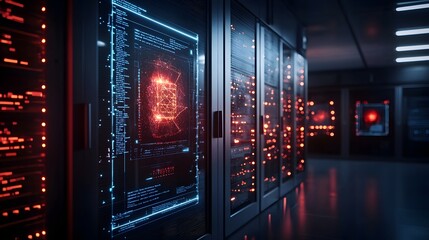 Obraz premium Quantum Computer Model Predicting and Neutralizing Military Threats with Glowing Virtual Twin Simulations of Battlefield Scenarios Leaving Copy Space on the Right