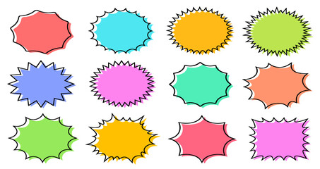 ギザギザ　吹き出し　素材　セット　枠　線　トゲトゲ　飾り　横長　ポップ　おしゃれ　びっくり　衝撃　セール　値引き　値下げ　あしらい　見出し　タイトル　囲み　縁あり　シンプル　怒る　叱る　ペン　サインペン　Speech Bubble