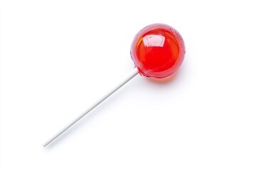 Fototapeta premium lollipop with round bright red surface with white plastic stick.